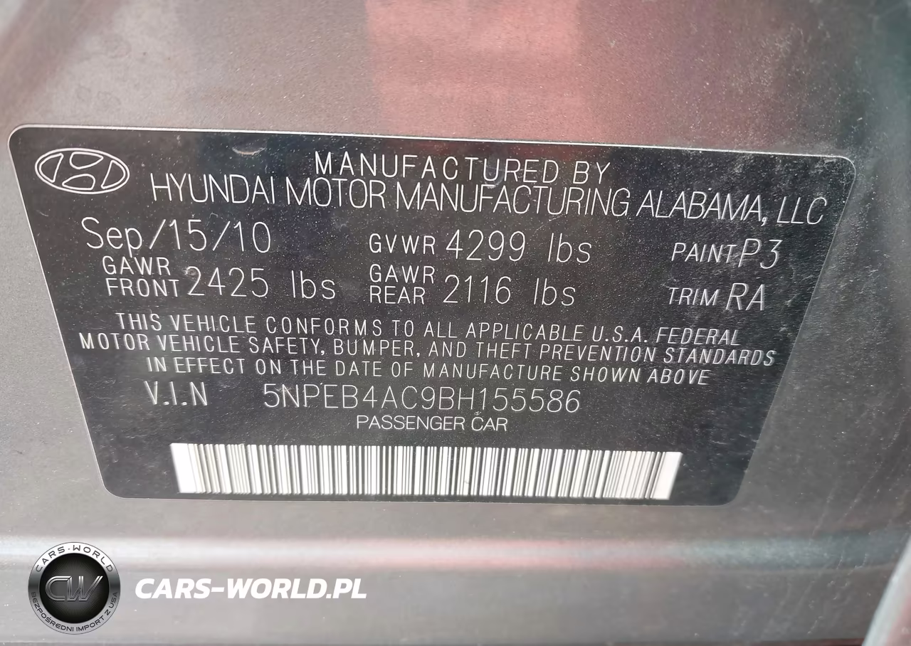 2011 Hyundai Sonata Gls VIN:5NPEB4AC9BH155586 - 9