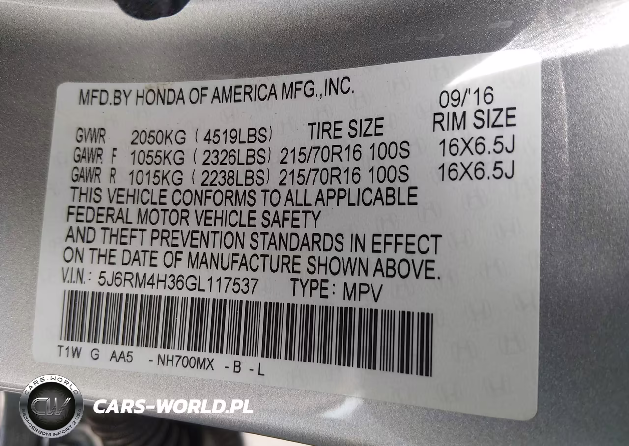 2016 Honda Cr-V Lx VIN:5J6RM4H36GL117537 - 9