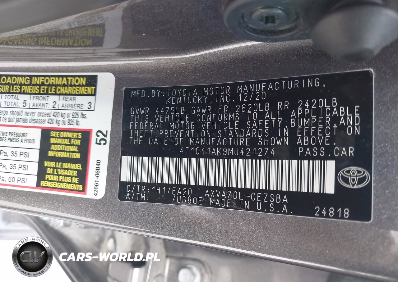 2021 Toyota Camry Se VIN:4T1G11AK9MU421274 - 9