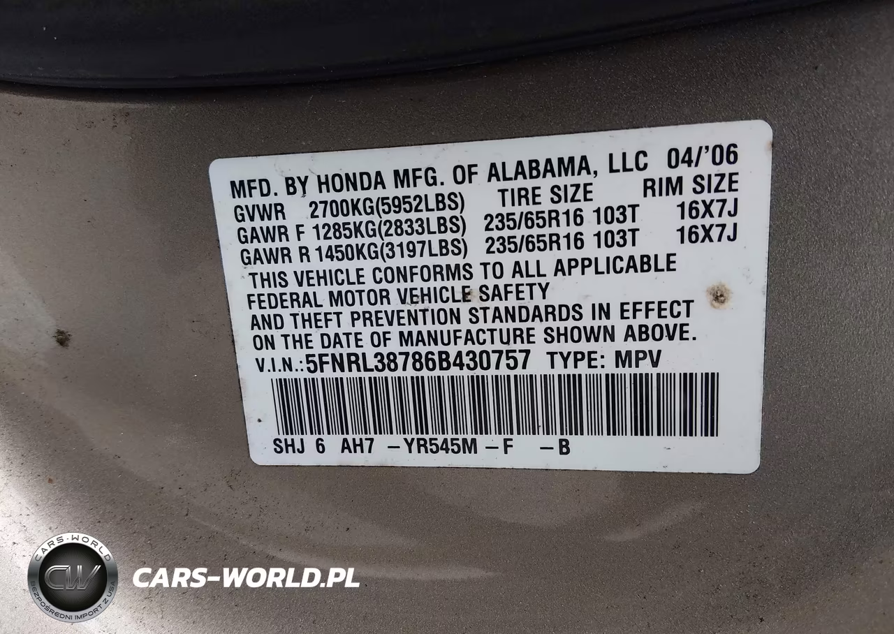 2006 Honda Odyssey Ex-L VIN:5FNRL38786B430757 - 9