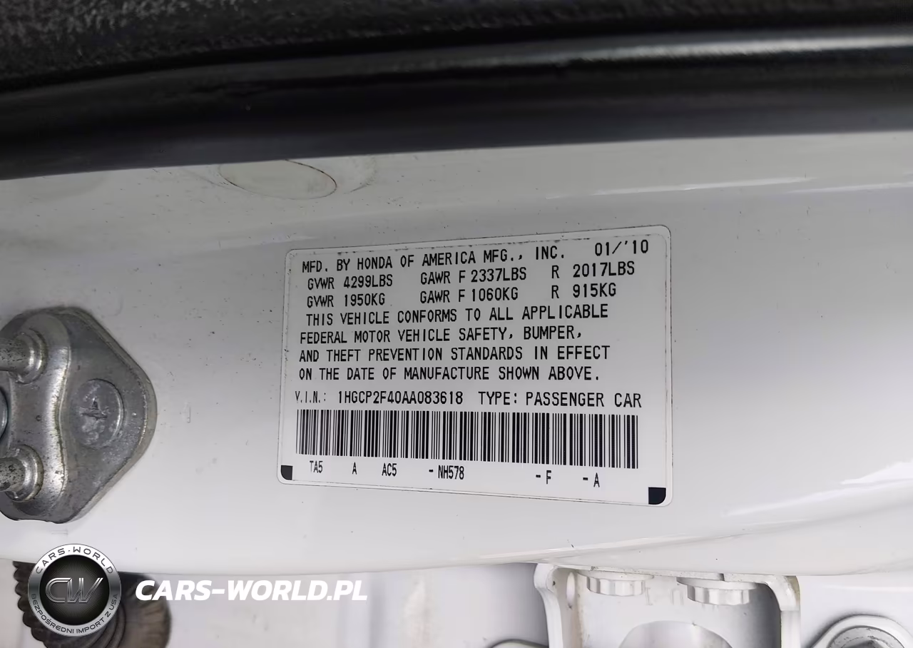 2010 Honda Accord 2.4 Lx-P VIN:1HGCP2F40AA083618 - 9