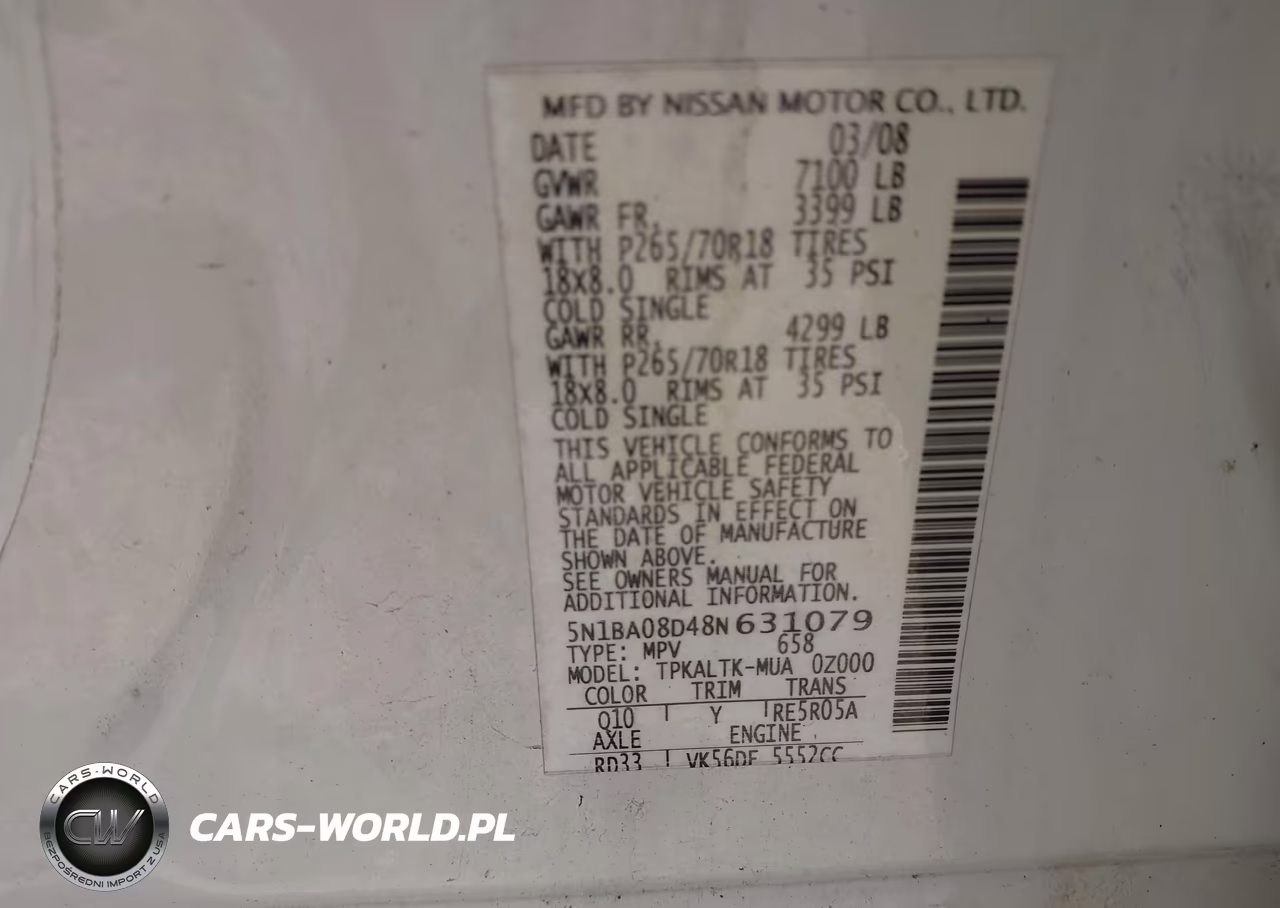 2008 Nissan Armada Se VIN:5N1BA08D48N631079 - 9