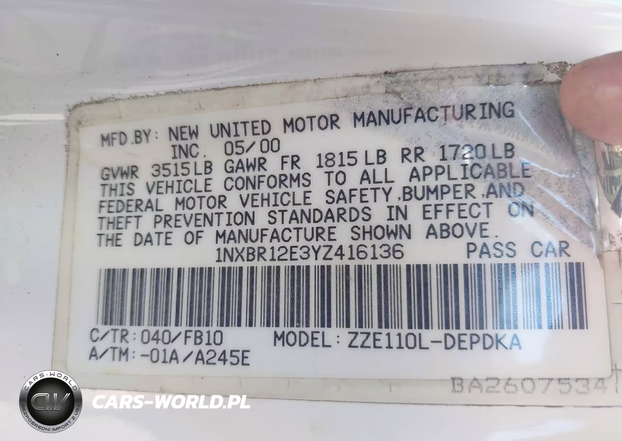 2000 Toyota Corolla Ce VIN:1NXBR12E3YZ416136 - 9