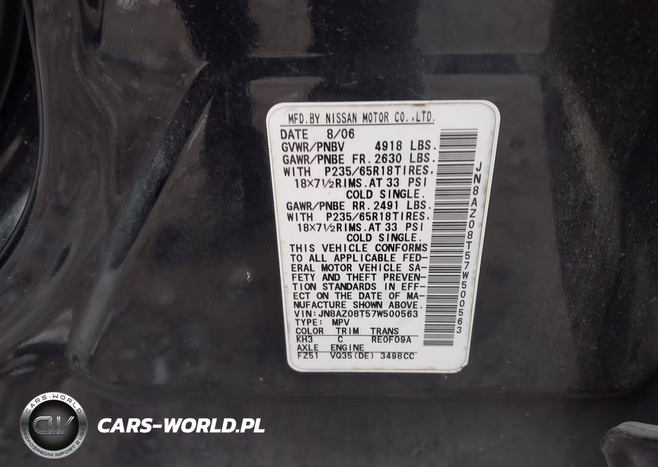 2007 Nissan Murano Sl VIN:JN8AZ08T57W500563 - 9