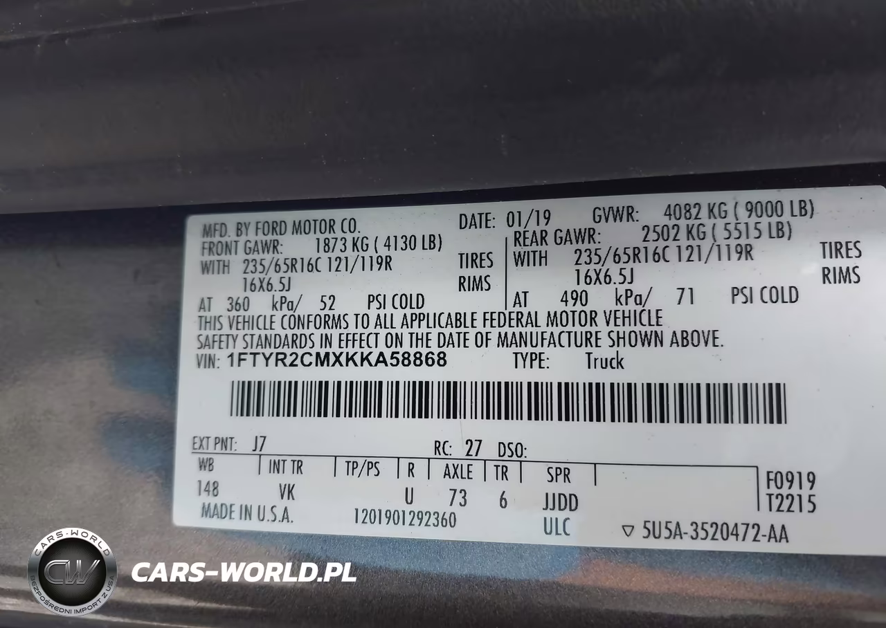 2019 Ford Transit-250 VIN:1FTYR2CMXKKA58868 - 9