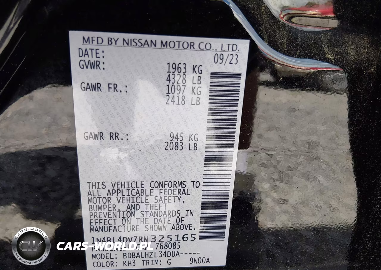 2024 Nissan Altima Sv VIN:1N4BL4DV7RN325165 - 9