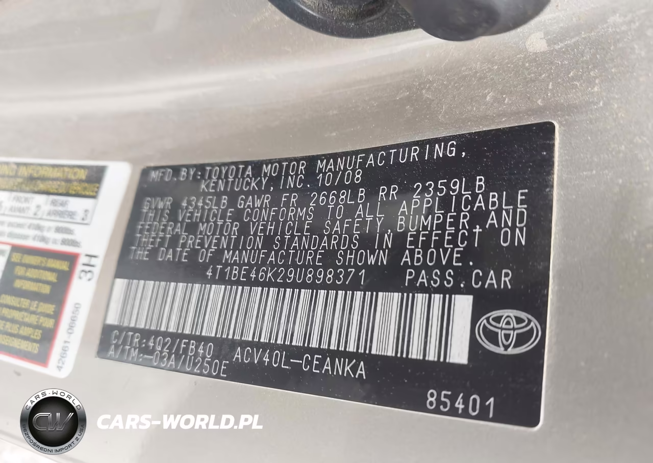 2009 Toyota Camry VIN:4T1BE46K29U898371 - 9