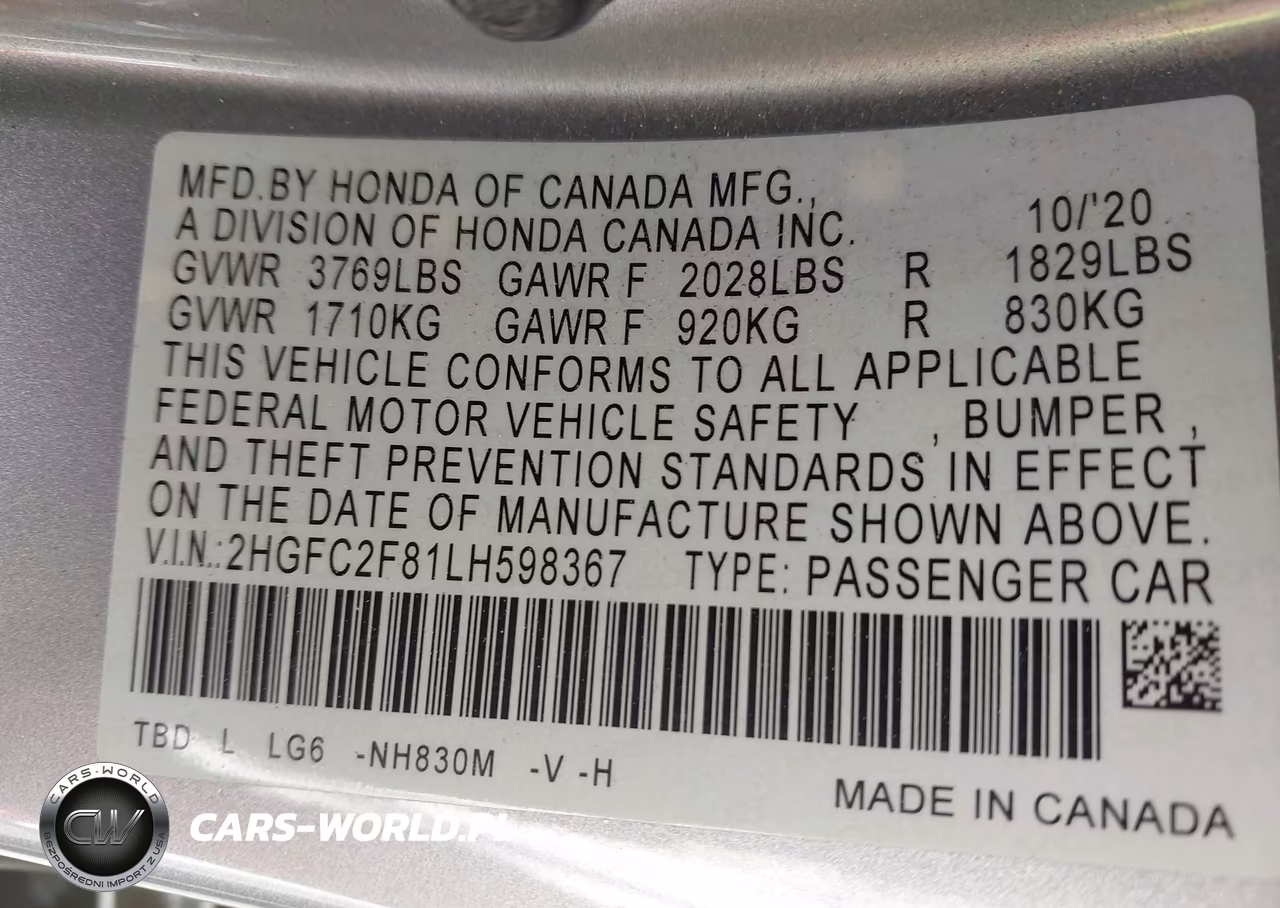 2020 Honda Civic Sport VIN:2HGFC2F81LH598367 - 9