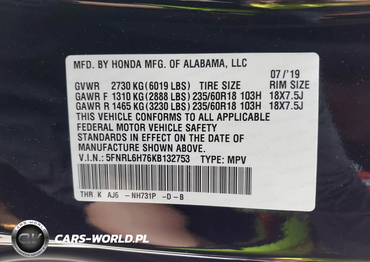 2019 Honda Odyssey Ex-L VIN:5FNRL6H76KB132753 - 9