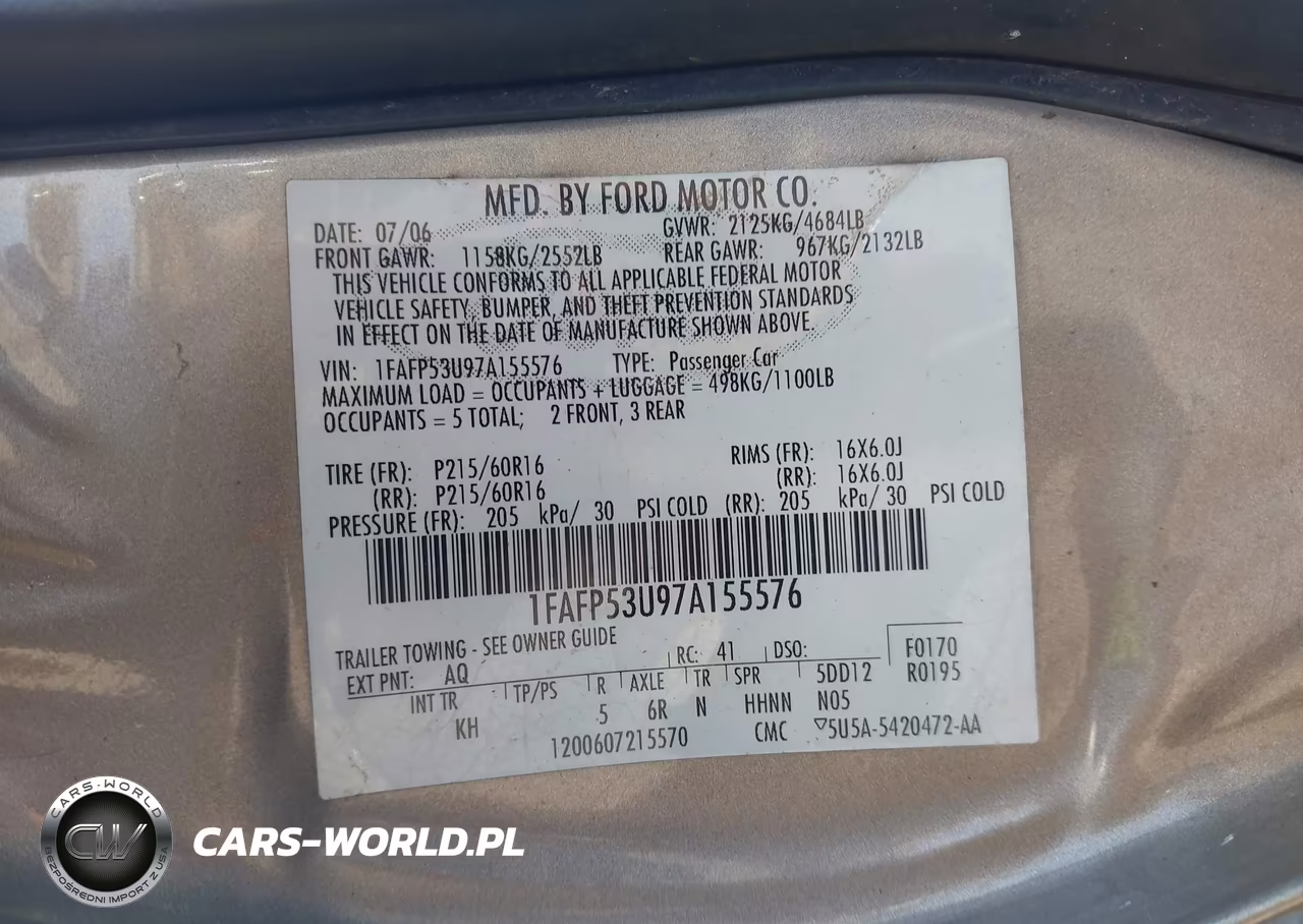 2007 Ford Taurus Se VIN:1FAFP53U97A155576 - 9