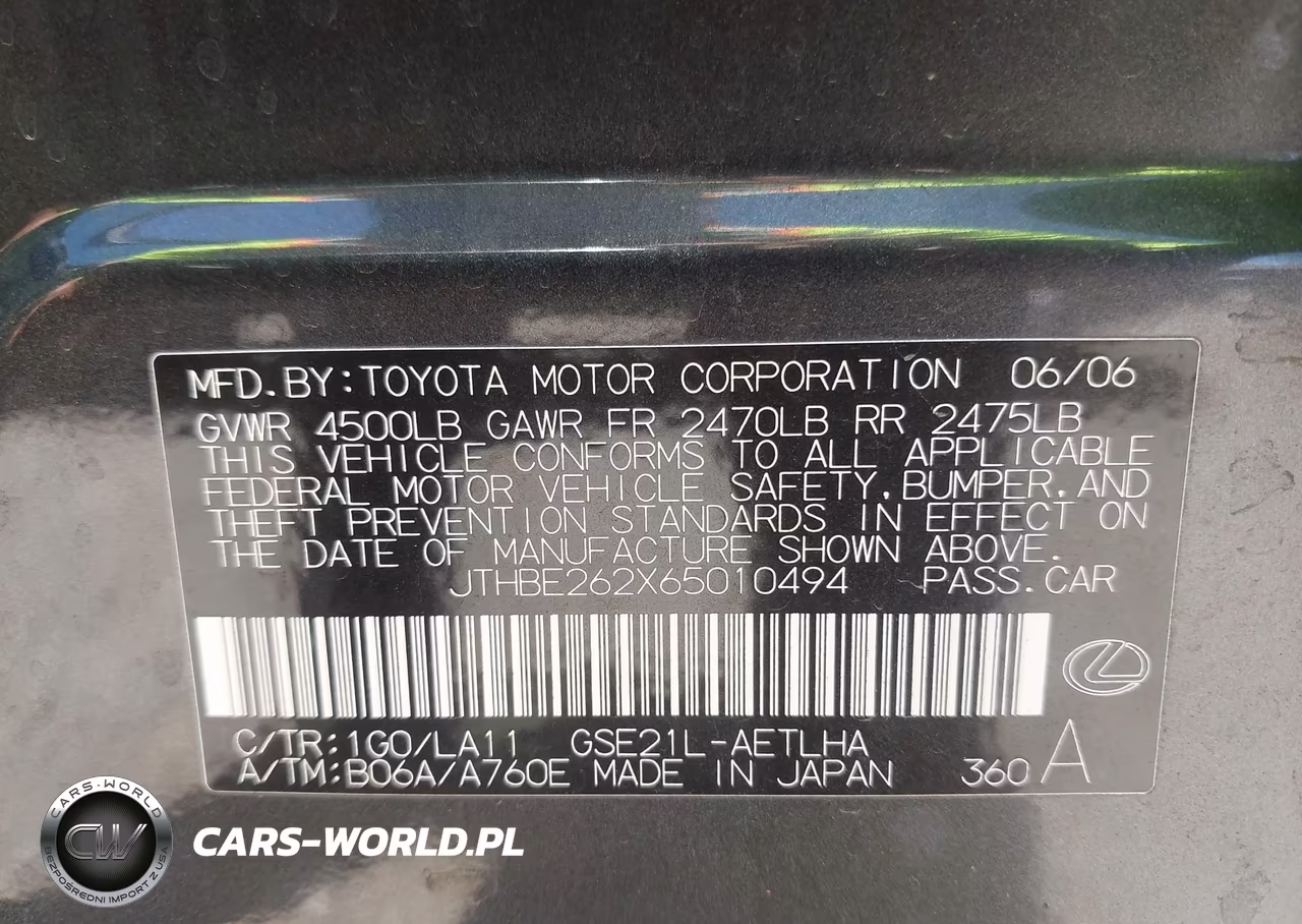 2006 Lexus Is 350 VIN:JTHBE262X65010494 - 9
