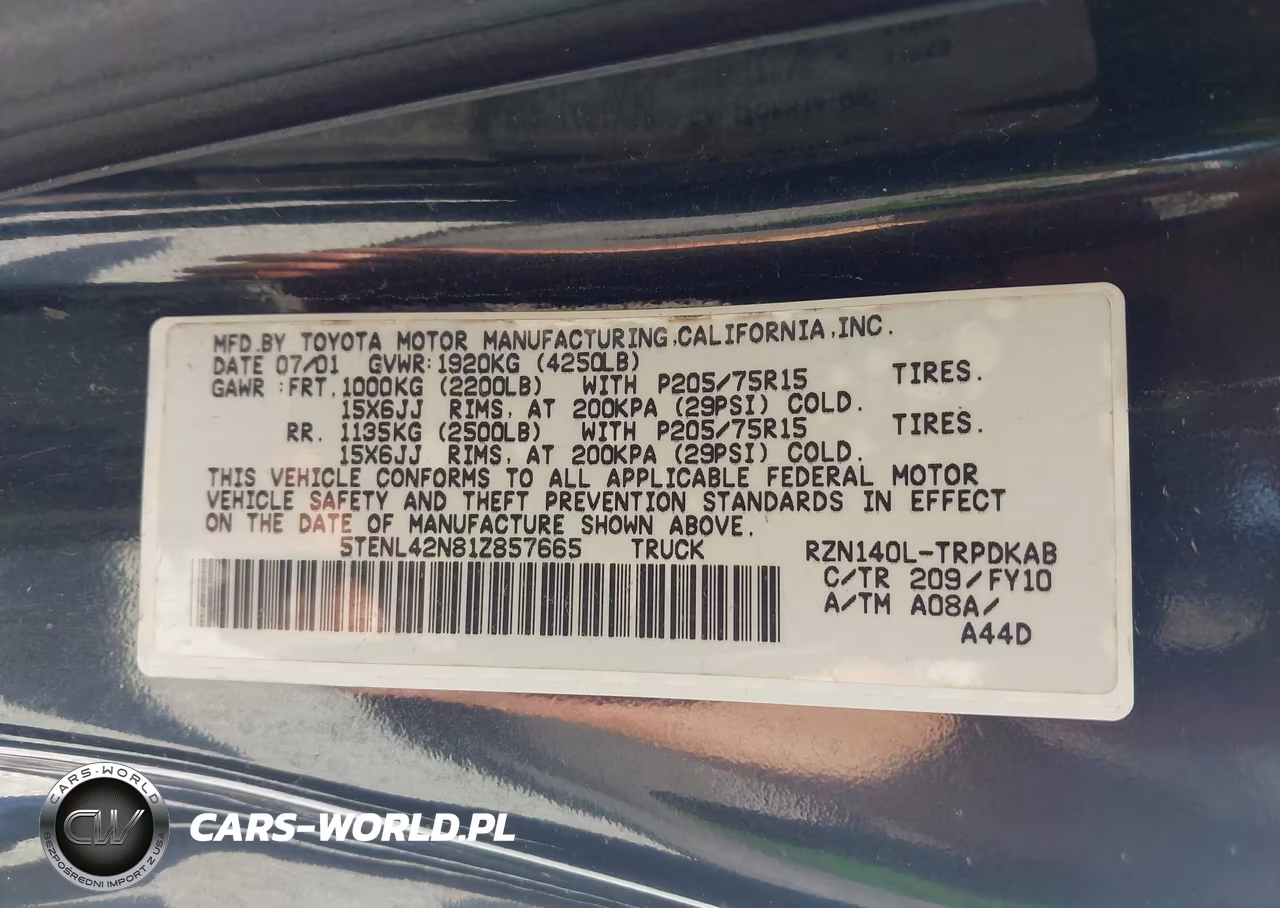 2001 Toyota Tacoma VIN:5TENL42N81Z857665 - 9