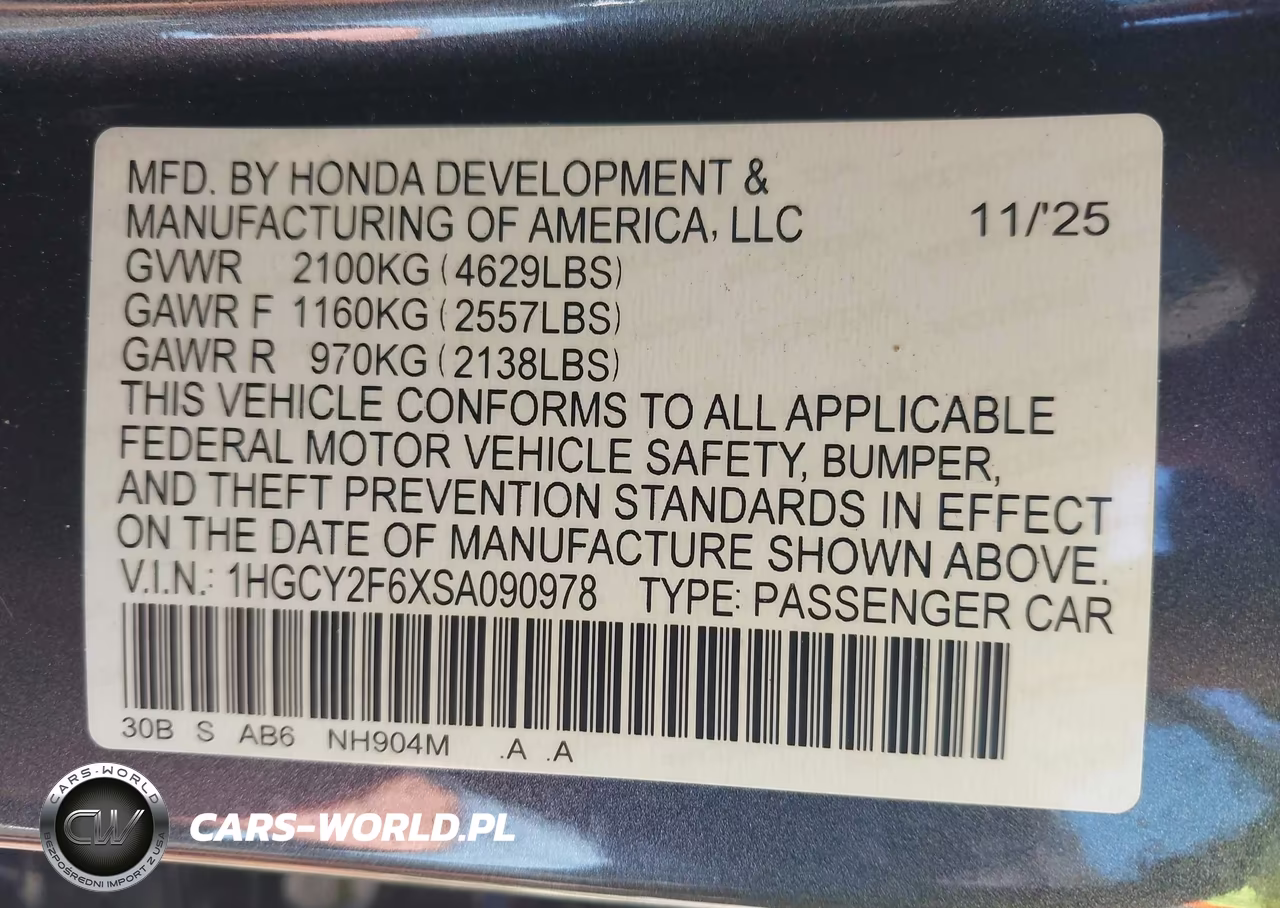 2025 Honda Accord Hybrid Ex-L VIN:1HGCY2F6XSA090978 - 9