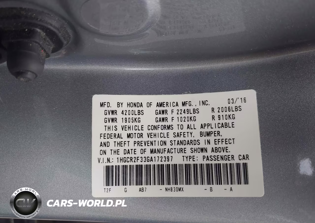 2016 Honda Accord Lx VIN:1HGCR2F33GA172397 - 9