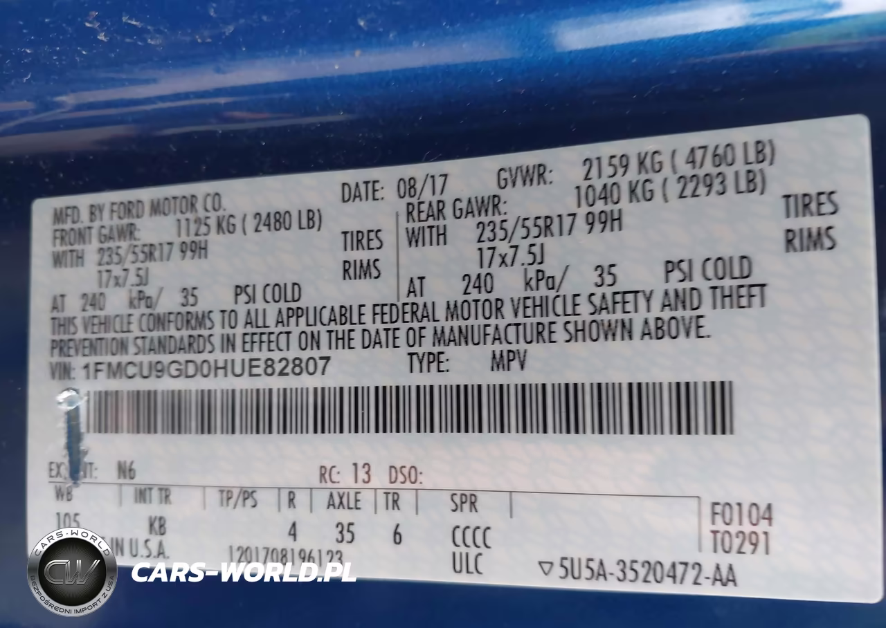 2017 Ford Escape Se VIN:1FMCU9GD0HUE82807 - 9