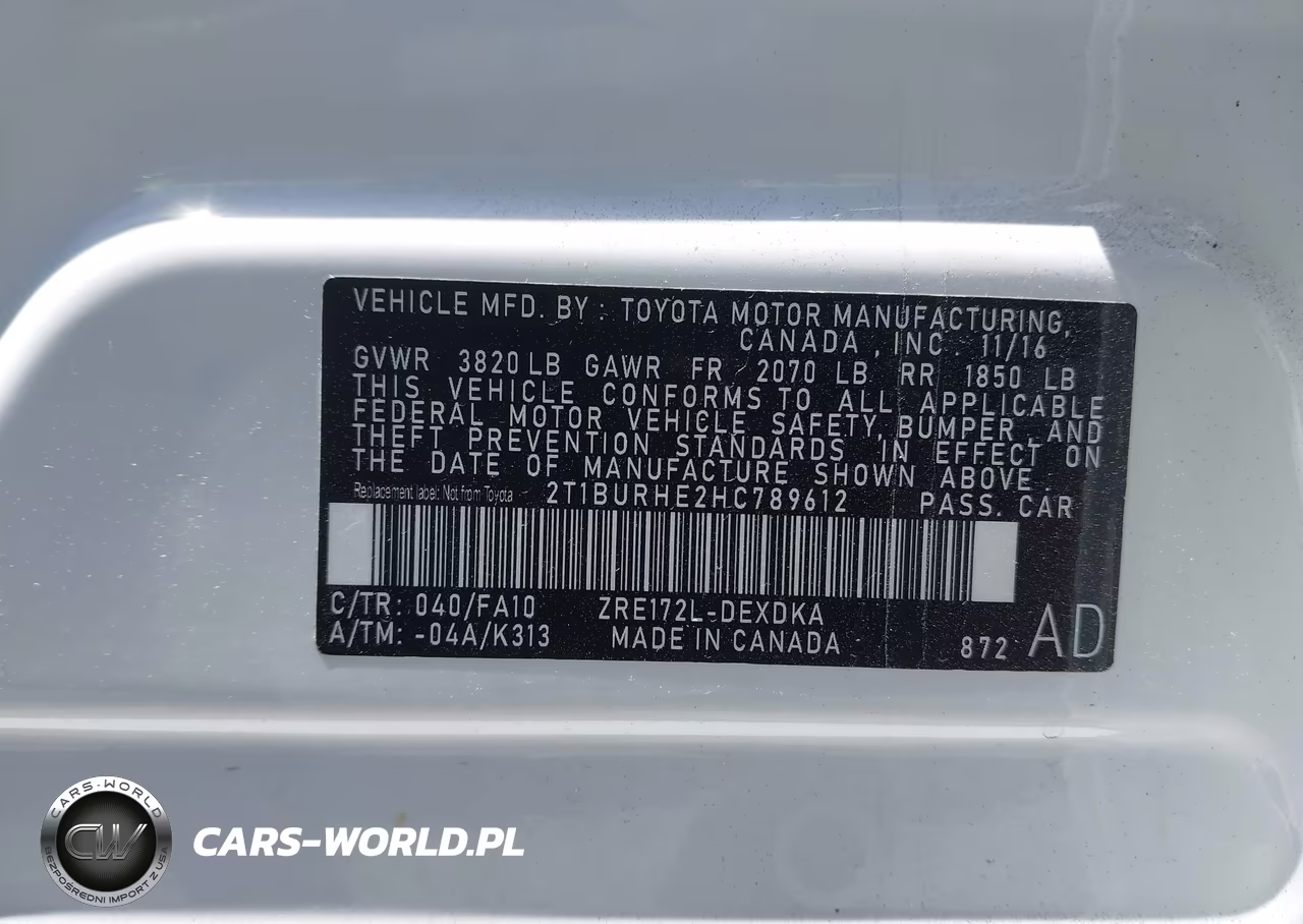 2017 Toyota Corolla L VIN:2T1BURHE2HC789612 - 9