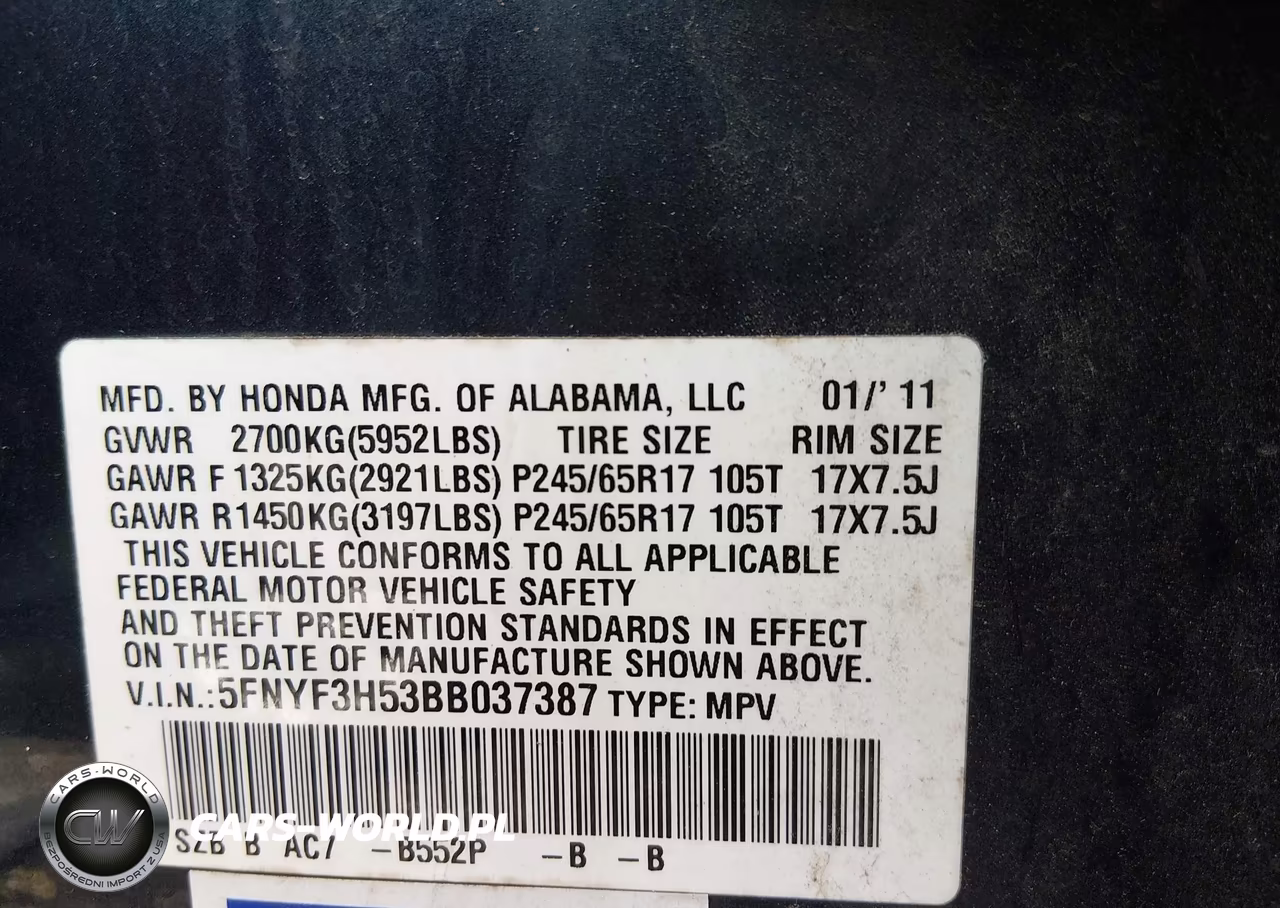 2011 Honda Pilot Ex-L VIN:5FNYF3H53BB037387 - 9