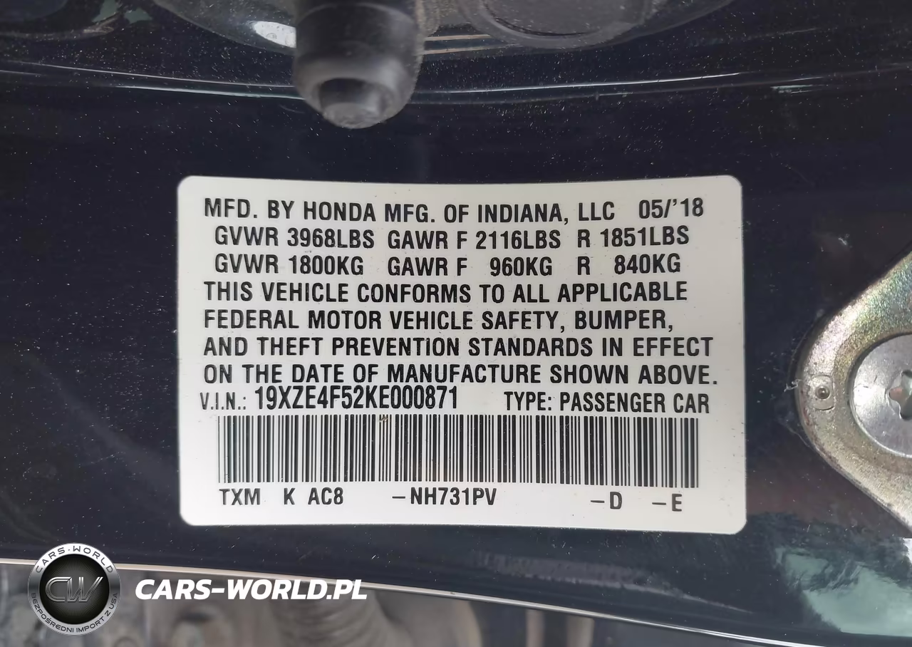 2019 Honda Insight Ex VIN:19XZE4F52KE000871 - 9