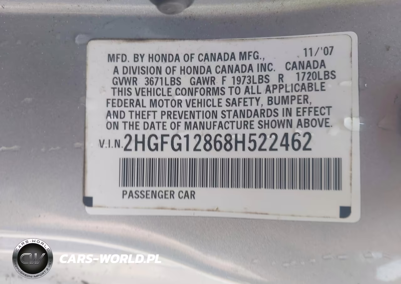 2008 Honda Civic Ex VIN:2HGFG12868H522462 - 9