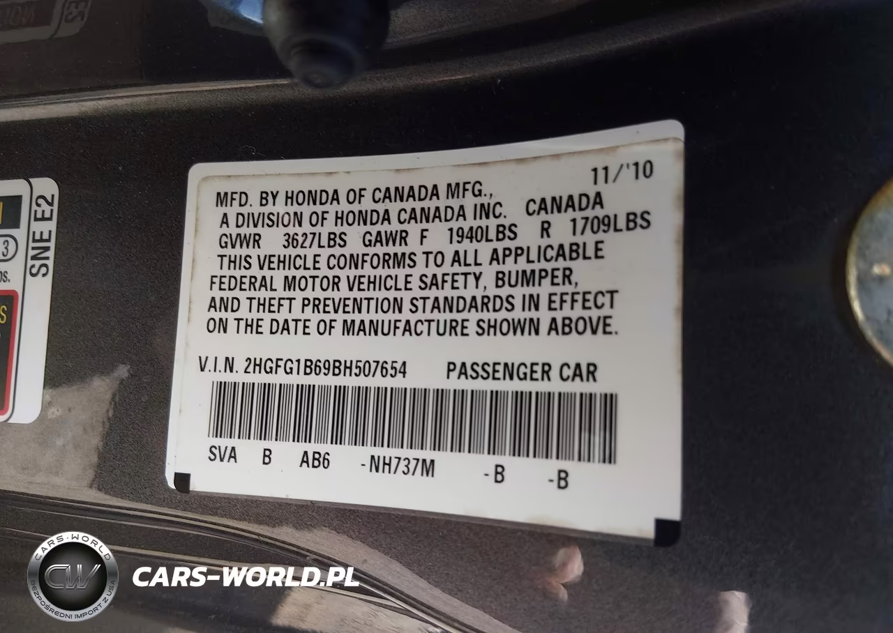 2011 Honda Civic Lx VIN:2HGFG1B69BH507654 - 9