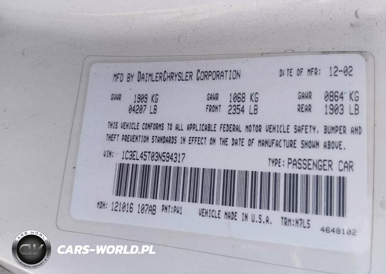 2003 Chrysler Sebring Lx VIN:1C3EL45T03N594317 - 9