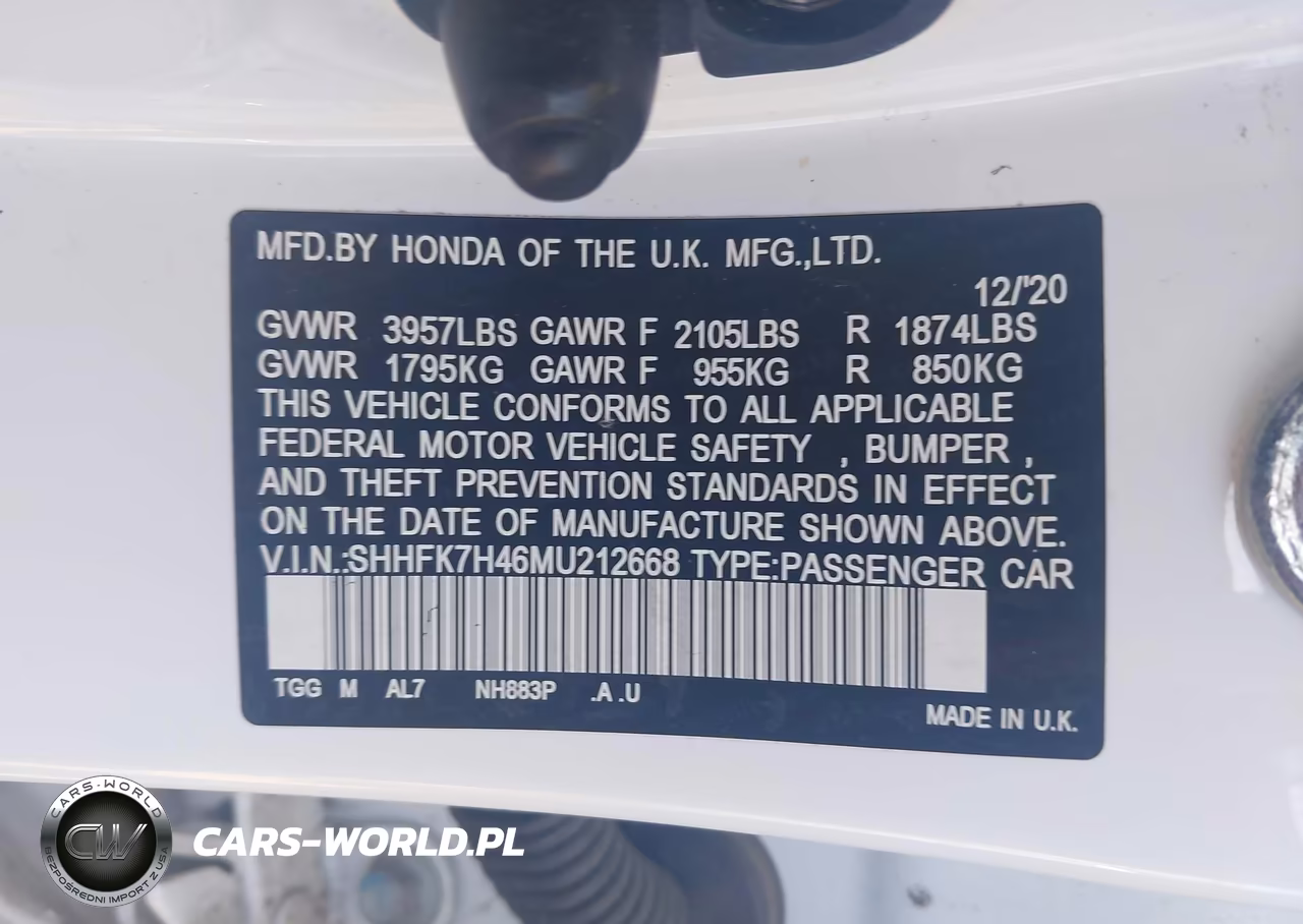 2021 Honda Civic Sport VIN:SHHFK7H46MU212668 - 9