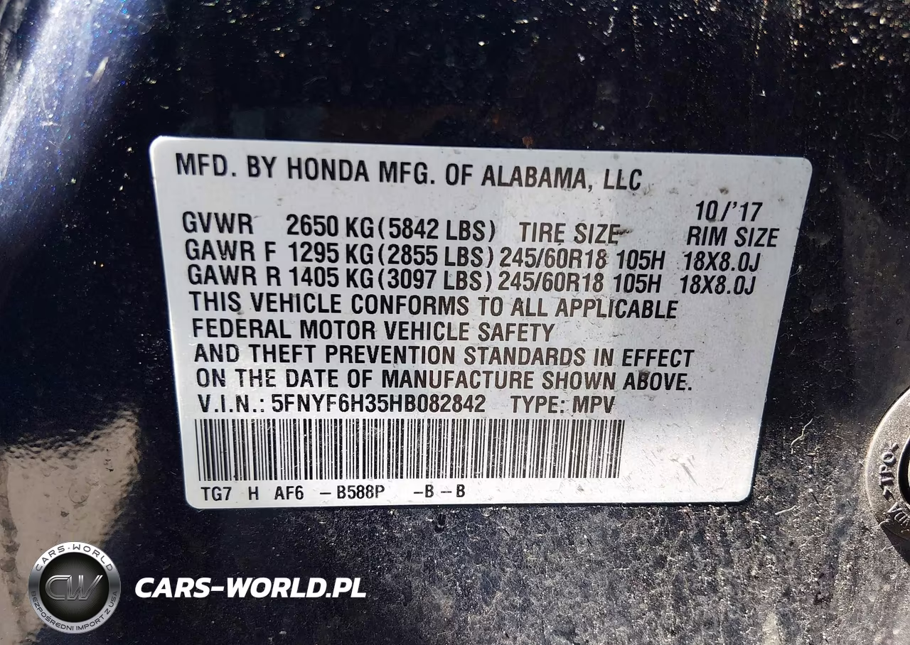 2017 Honda Pilot Ex VIN:5FNYF6H35HB082842 - 9