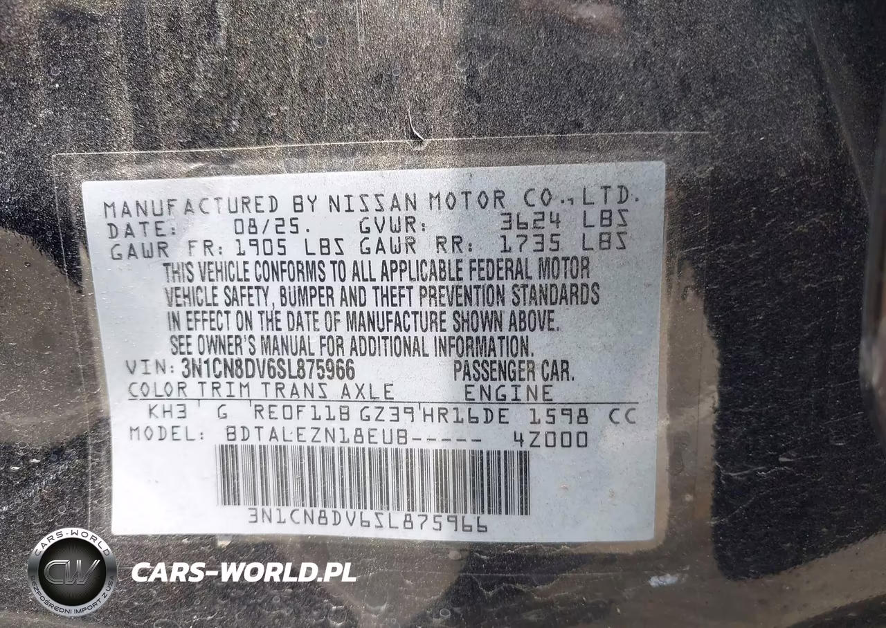 2025 Nissan Versa 1.6 S VIN:3N1CN8DV6SL875966 - 9