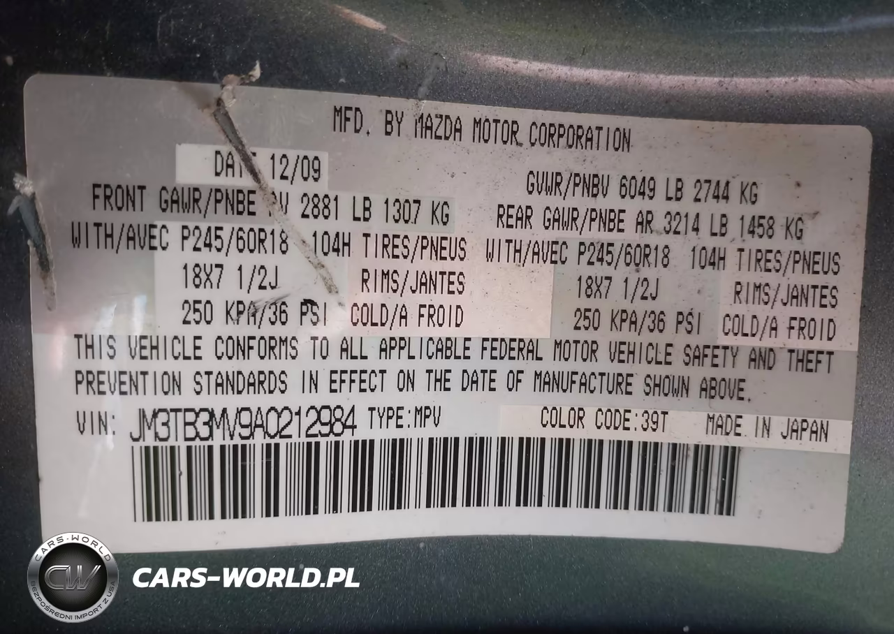 2010 Mazda Cx-9 Touring VIN:JM3TB3MV9A0212984 - 9