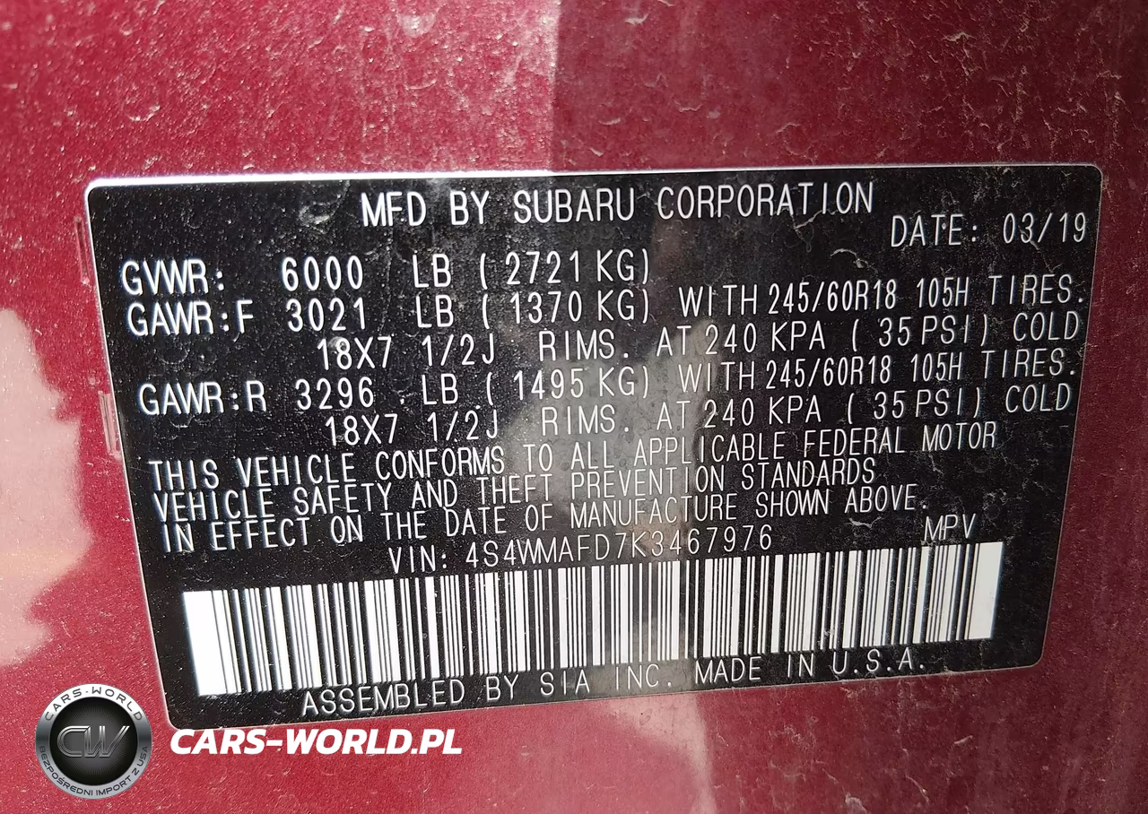 2019 Subaru Ascent Premium VIN:4S4WMAFD7K3467976 - 9