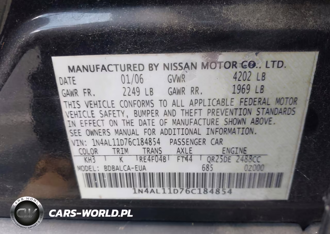2006 Nissan Altima 2.5 S VIN:1N4AL11D76C184854 - 9