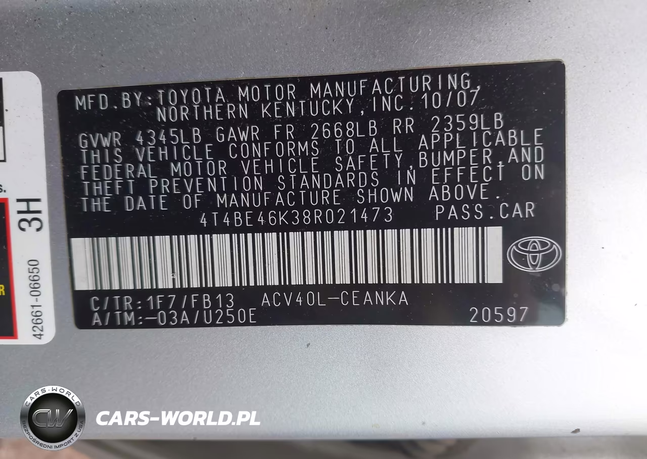 2008 Toyota Camry Le VIN:4T4BE46K38R021473 - 9