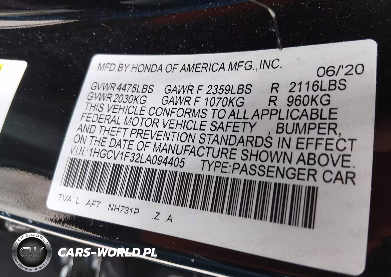 2020 Honda Accord Sport VIN:1HGCV1F32LA094405 - 9