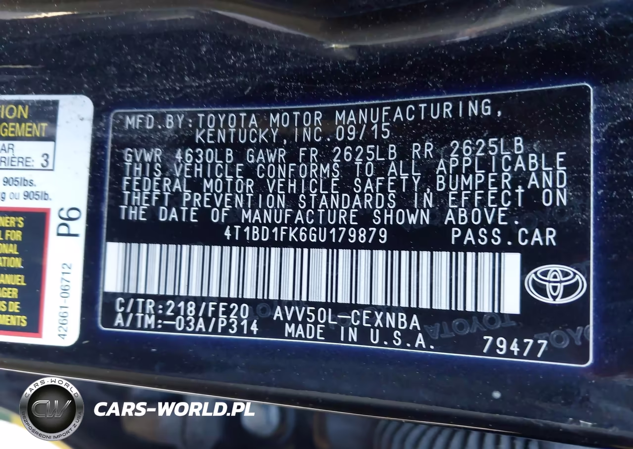 2016 Toyota Camry Hybrid Le VIN:4T1BD1FK6GU179879 - 9
