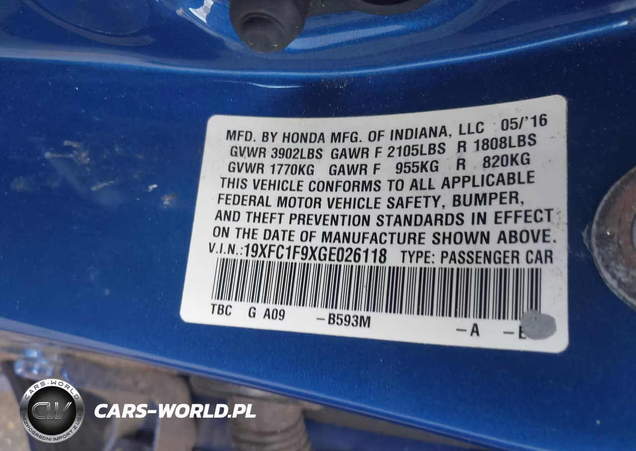 2016 Honda Civic Touring VIN:19XFC1F9XGE026118 - 9