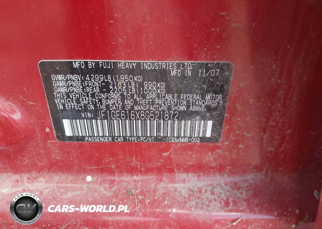 2008 Subaru Impreza (Natl) I VIN:JF1GE616X8G521872 - 9