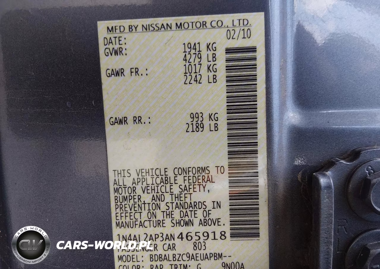 2010 Nissan Altima 2.5 S VIN:1N4AL2AP3AN465918 - 9