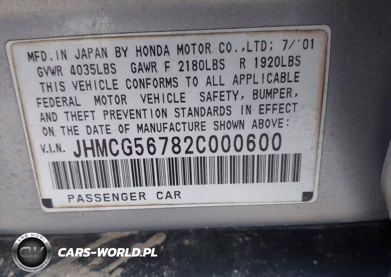 2002 Honda Accord 2.3 Se VIN:JHMCG56782C000600 - 9