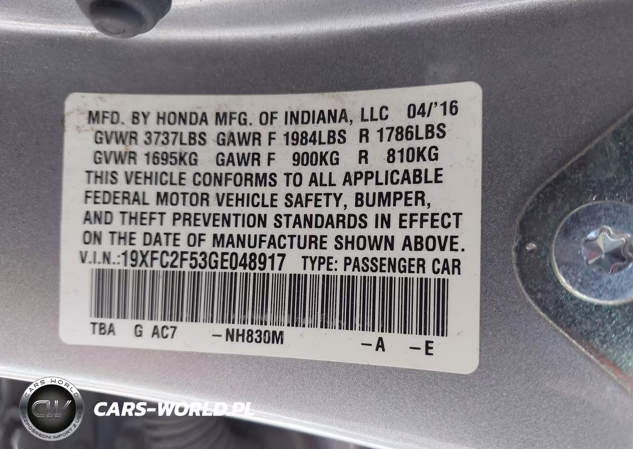 2016 Honda Civic Lx VIN:19XFC2F53GE048917 - 9