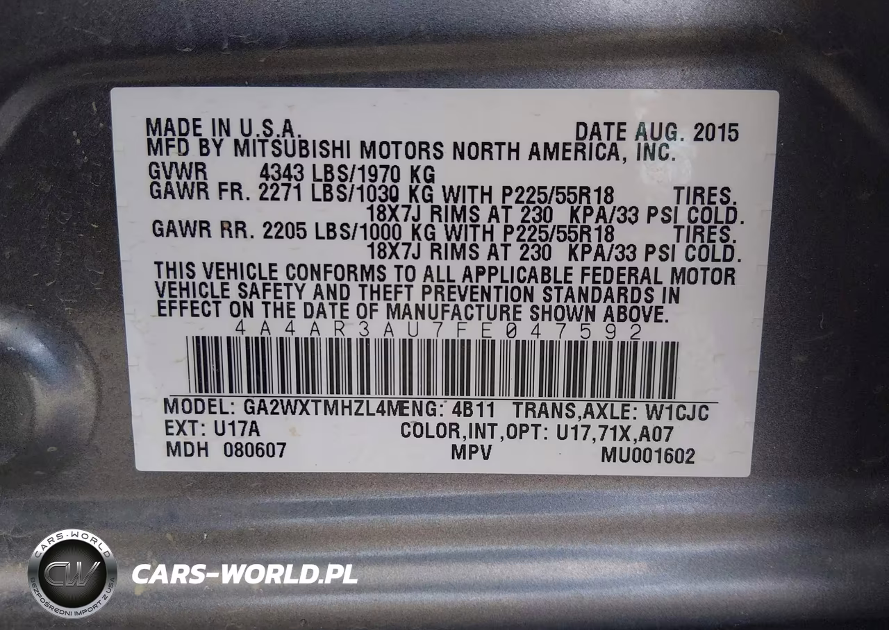2015 Mitsubishi Outlander Sport Es VIN:4A4AR3AU7FE047592 - 9