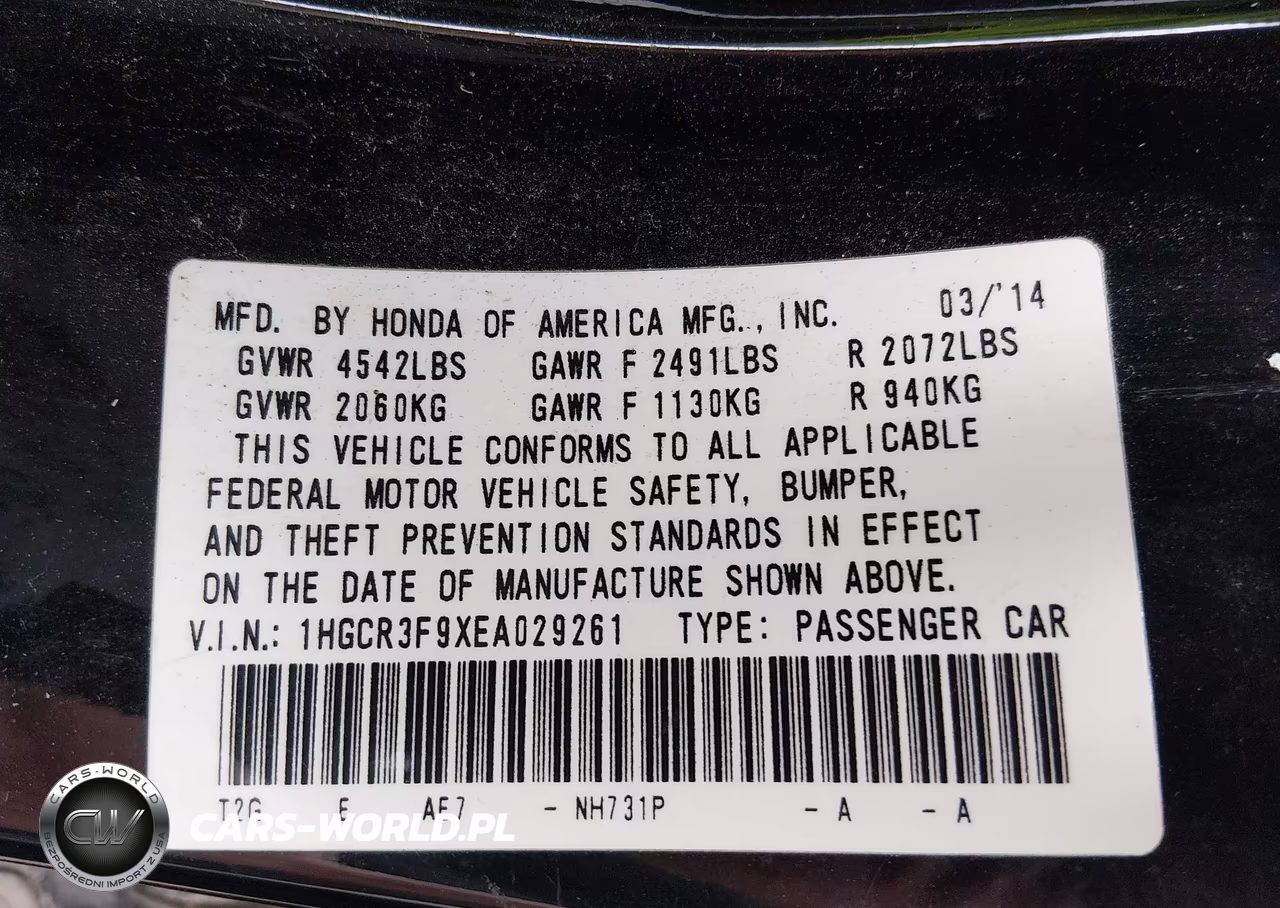 2014 Honda Accord Touring VIN:1HGCR3F9XEA029261 - 9