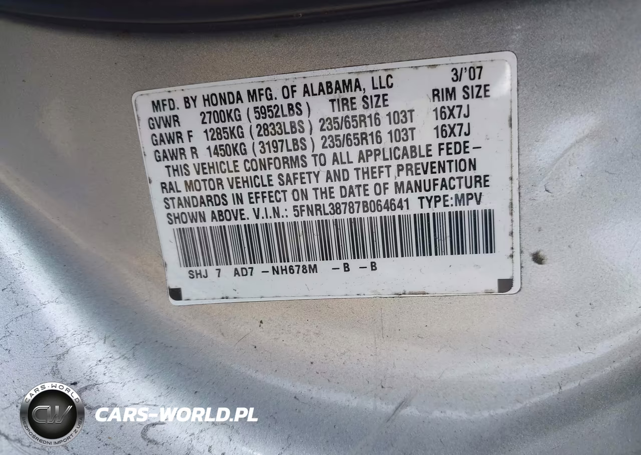 2007 Honda Odyssey Ex-L VIN:5FNRL38787B064641 - 9