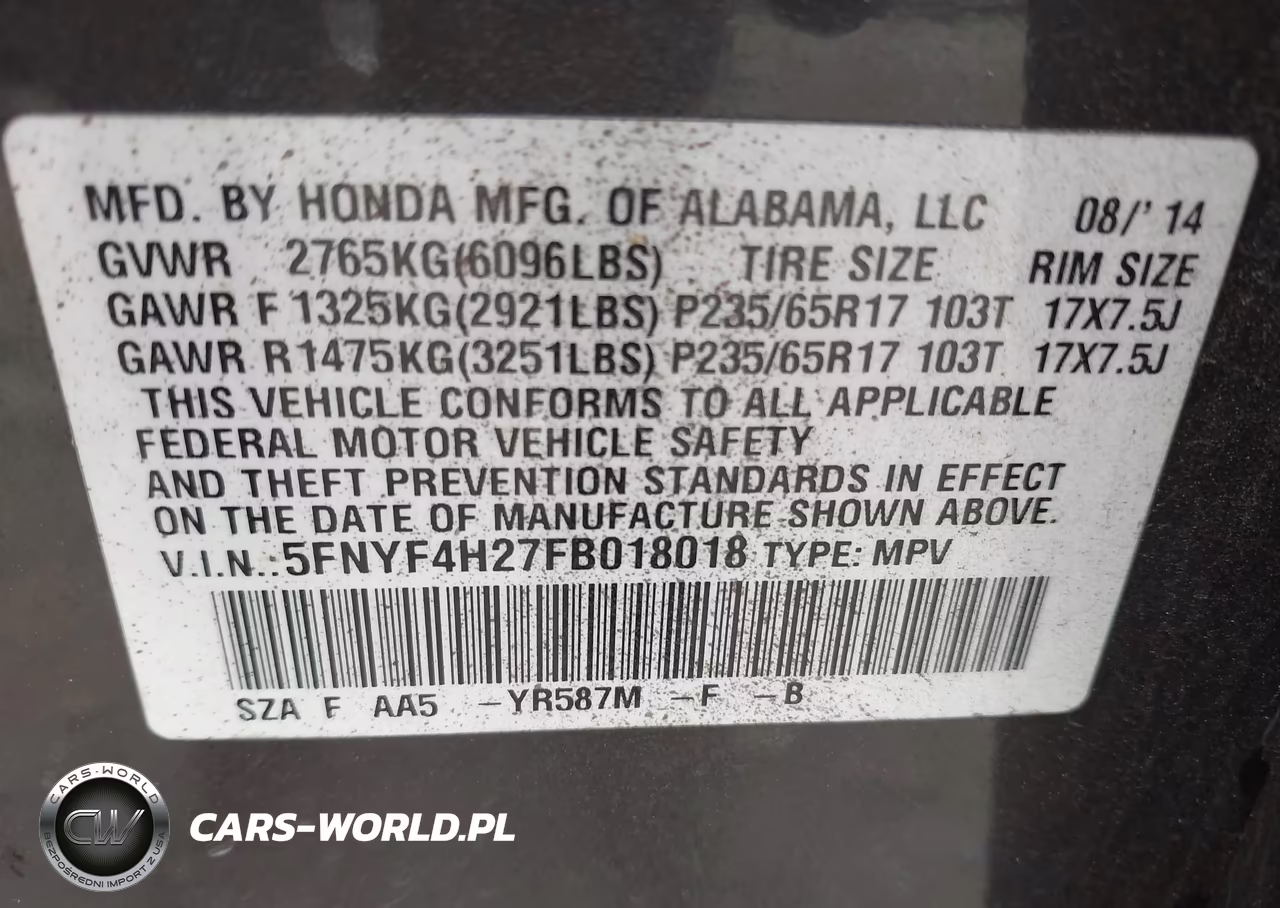 2015 Honda Pilot Lx VIN:5FNYF4H27FB018018 - 9