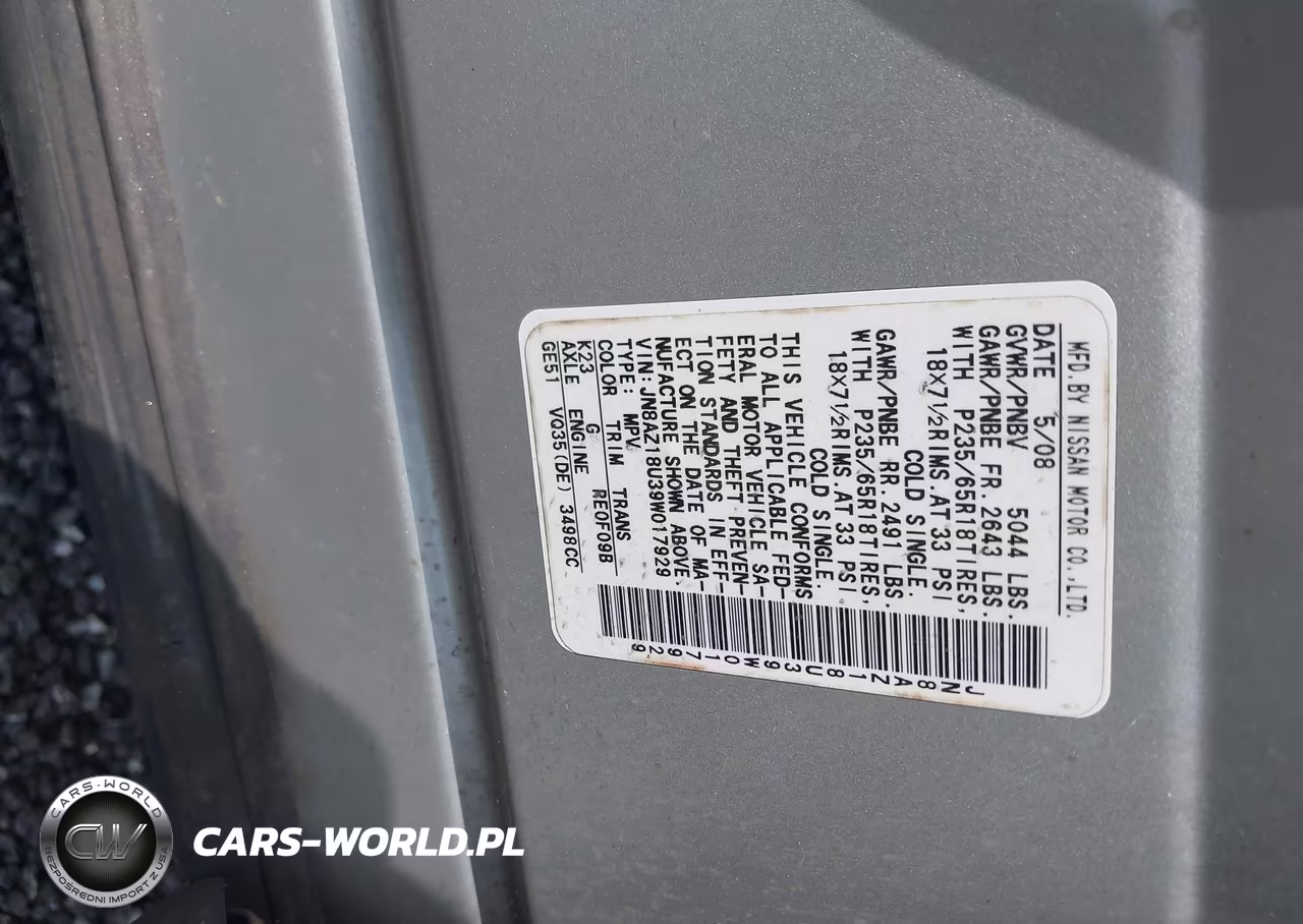 2009 Nissan Murano Sl VIN:JN8AZ18U39W017929 - 9