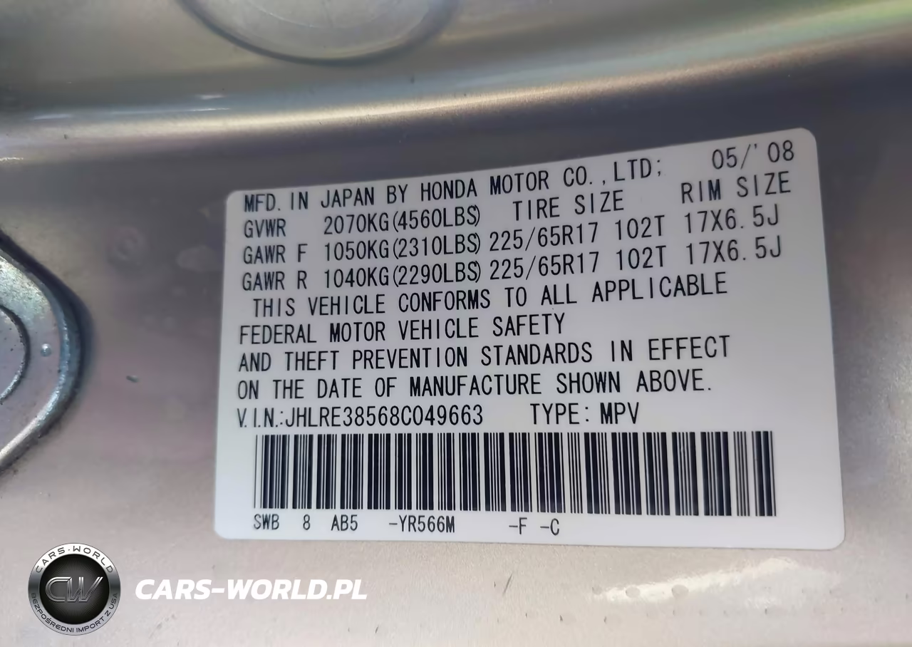 2008 Honda Cr-V Ex VIN:JHLRE38568C049663 - 9