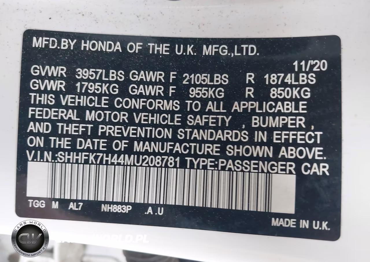 2021 Honda Civic Sport VIN:SHHFK7H44MU208781 - 9