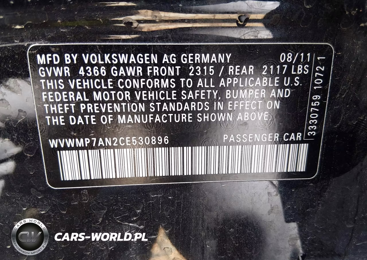 2012 Volkswagen Cc Sport VIN:WVWMP7AN2CE530896 - 9