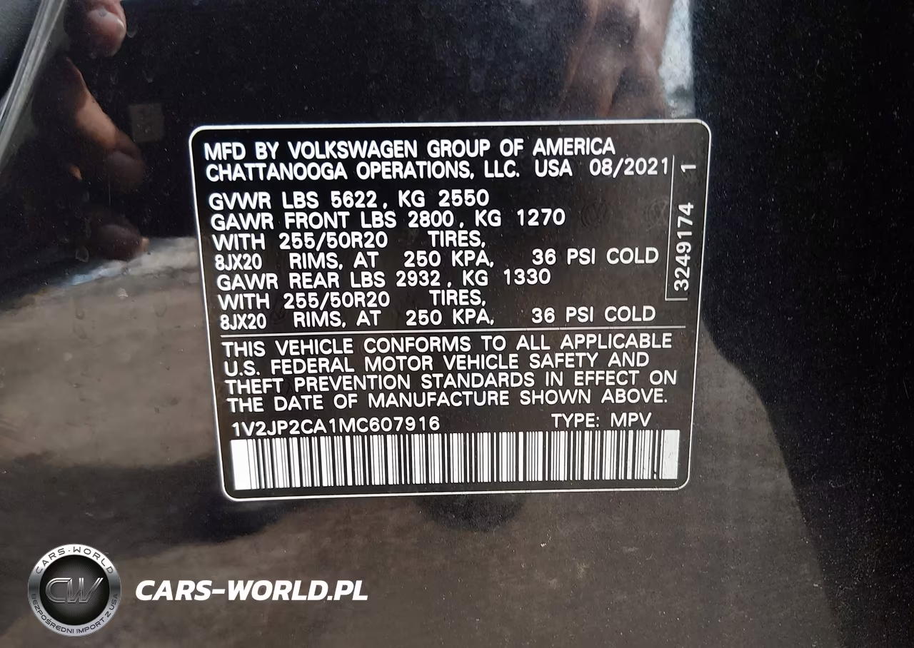 2021 Volkswagen Atlas Se VIN:1V2JP2CA1MC607916 - 9