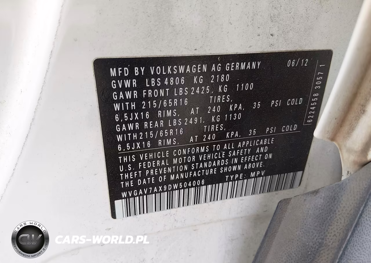 2013 Volkswagen Tiguan S VIN:WVGAV7AX9DW504006 - 9
