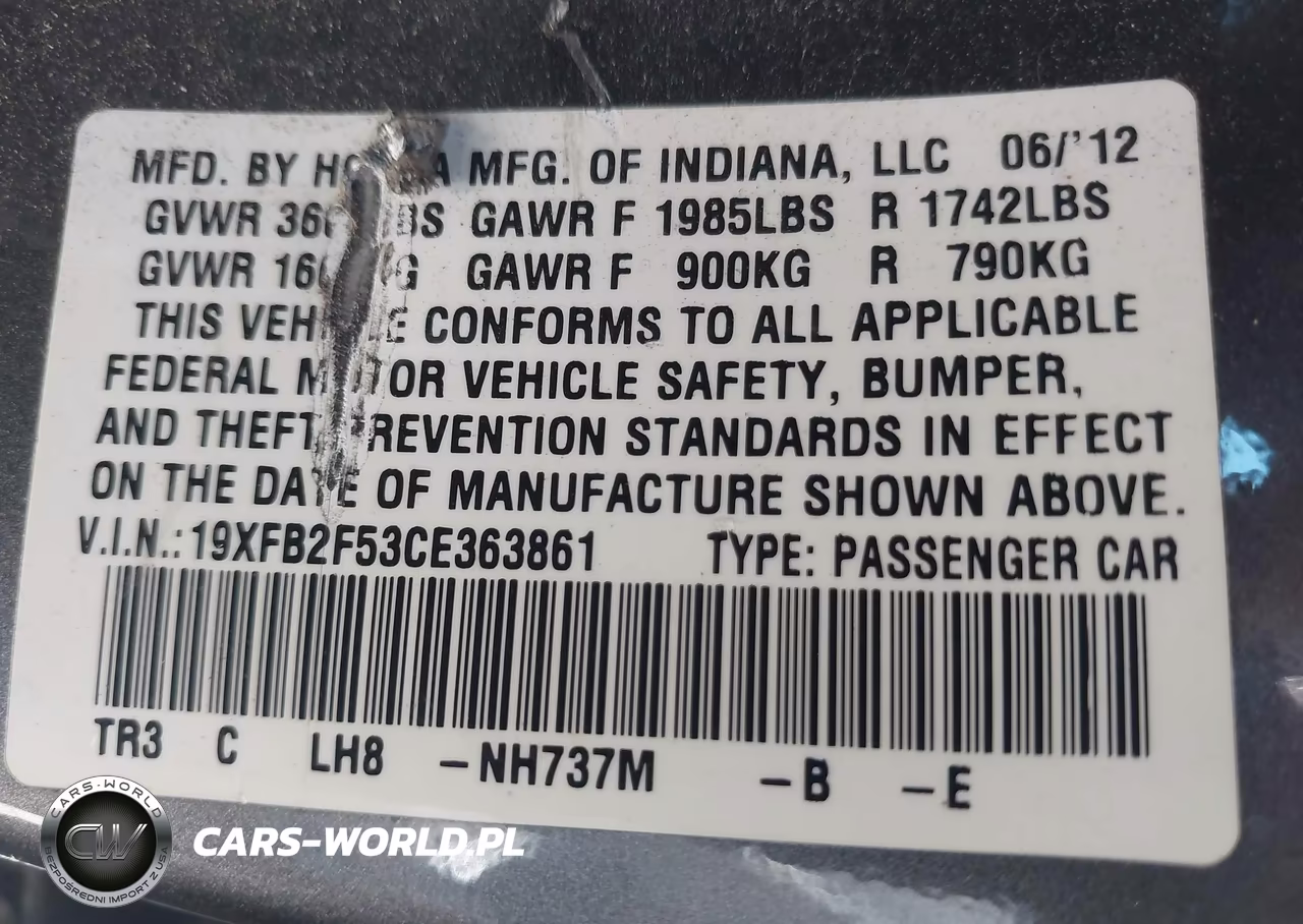 2012 Honda Civic Lx VIN:19XFB2F53CE363861 - 9